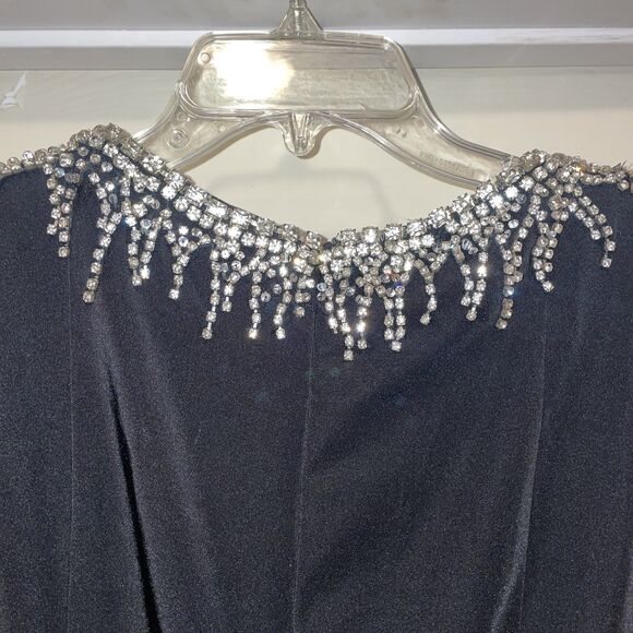 Ieena For Macduggal High Neck Gown Size 12 Black Faux Jewels Going Out Party NWT - Picture 12 of 14